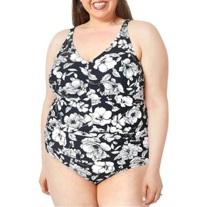 Jantzen Floral One Piece Swimsuit Bathing‎ Suit Black and White NWT Size 26 W